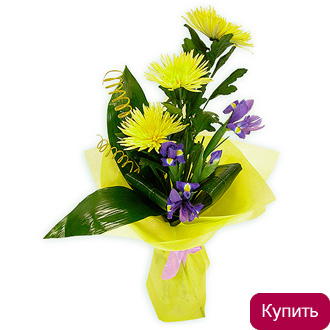 Ирисы и хризантемы в букете