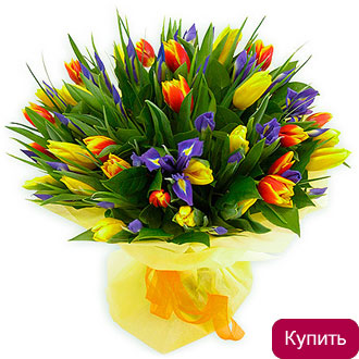 Тюльпаны и ирисы в букете